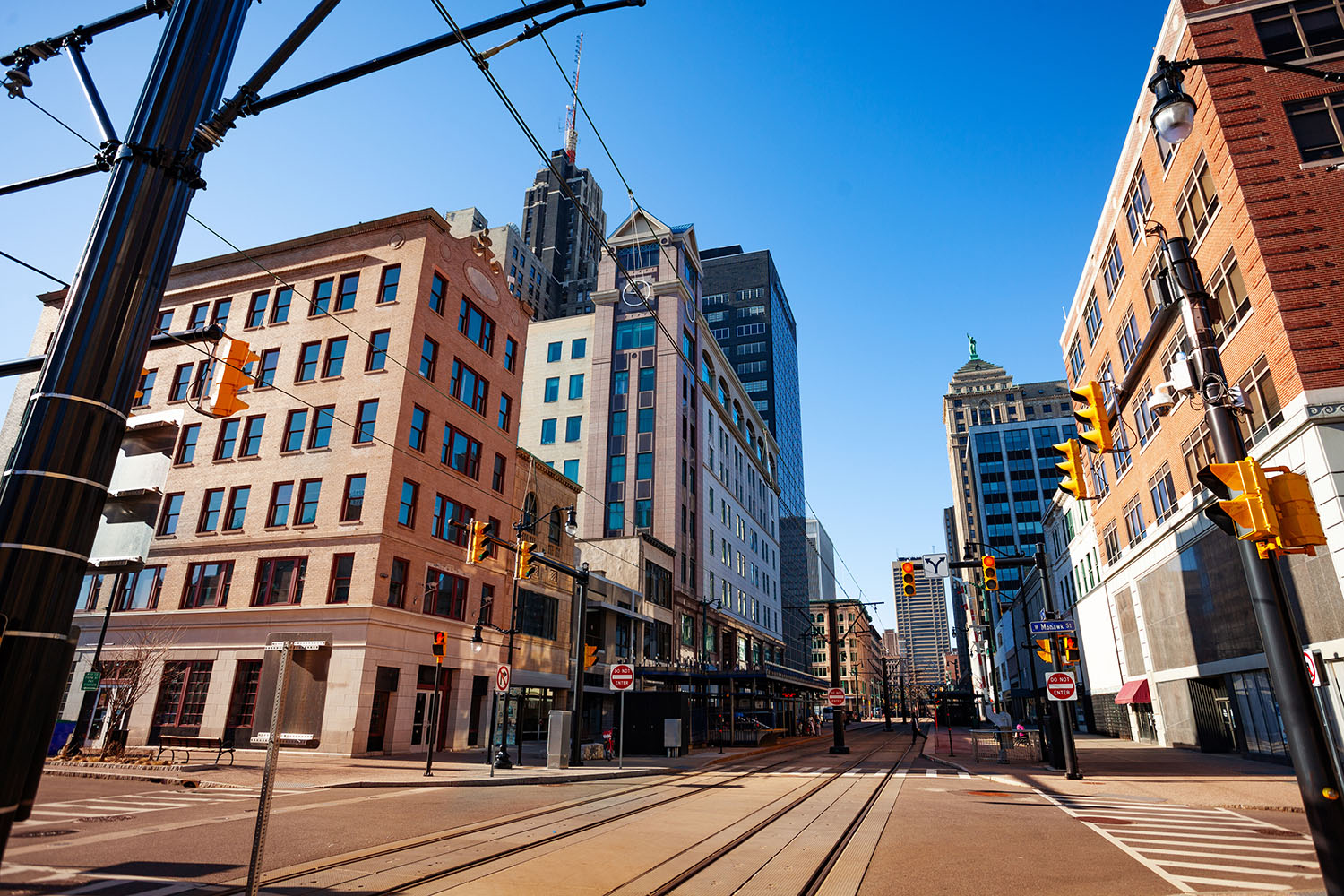 Streetcar tram line on the main street in Buffalo